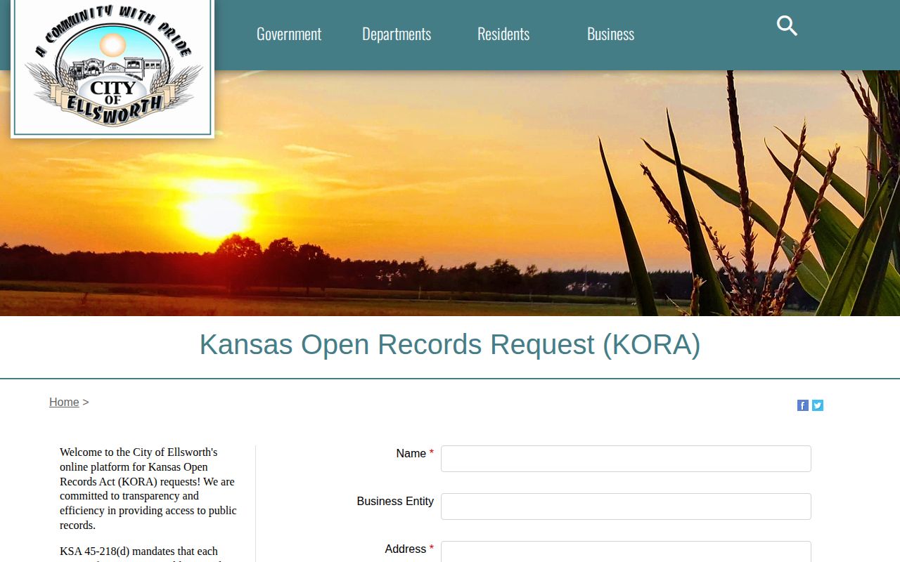Ellsworth city arrest-record KORA request form