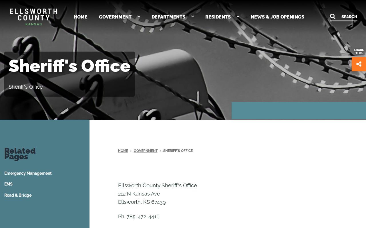 Ellsworth County Sheriff jail and booking record contact page
